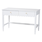 Baxton Studio Roni Writing Desk with Drawers - Modern Cottage Style Desk with Scalloped Detailing for Home Office or Vanity, White